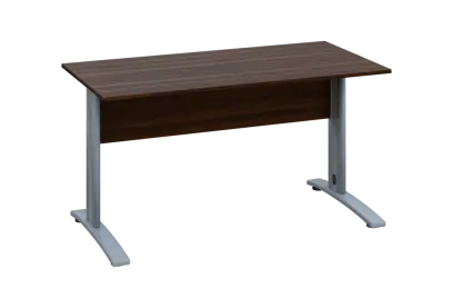 EPK 27 - 14 stůl kancelářský, kovová podnož stříbrná, deska 25 mm, široký 1400 mm, ořech královský